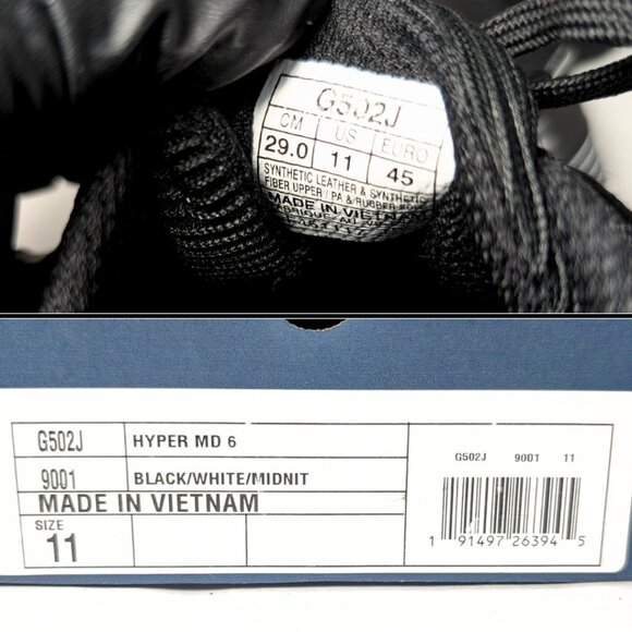 Asics Men's 11 Hyper MD 6 Black & White Track & Field Shoes Cleats G502J - Picture 10 of 10